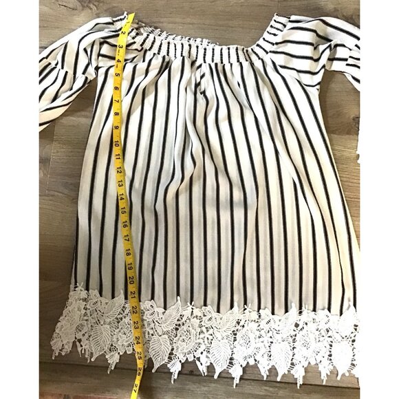 MUCHE MUCHETTE- WOMENS WHITE/BLACK STRIPPED OFF THE SHOULDER TOP SIZE XS-S -NWOT - Picture 7 of 7